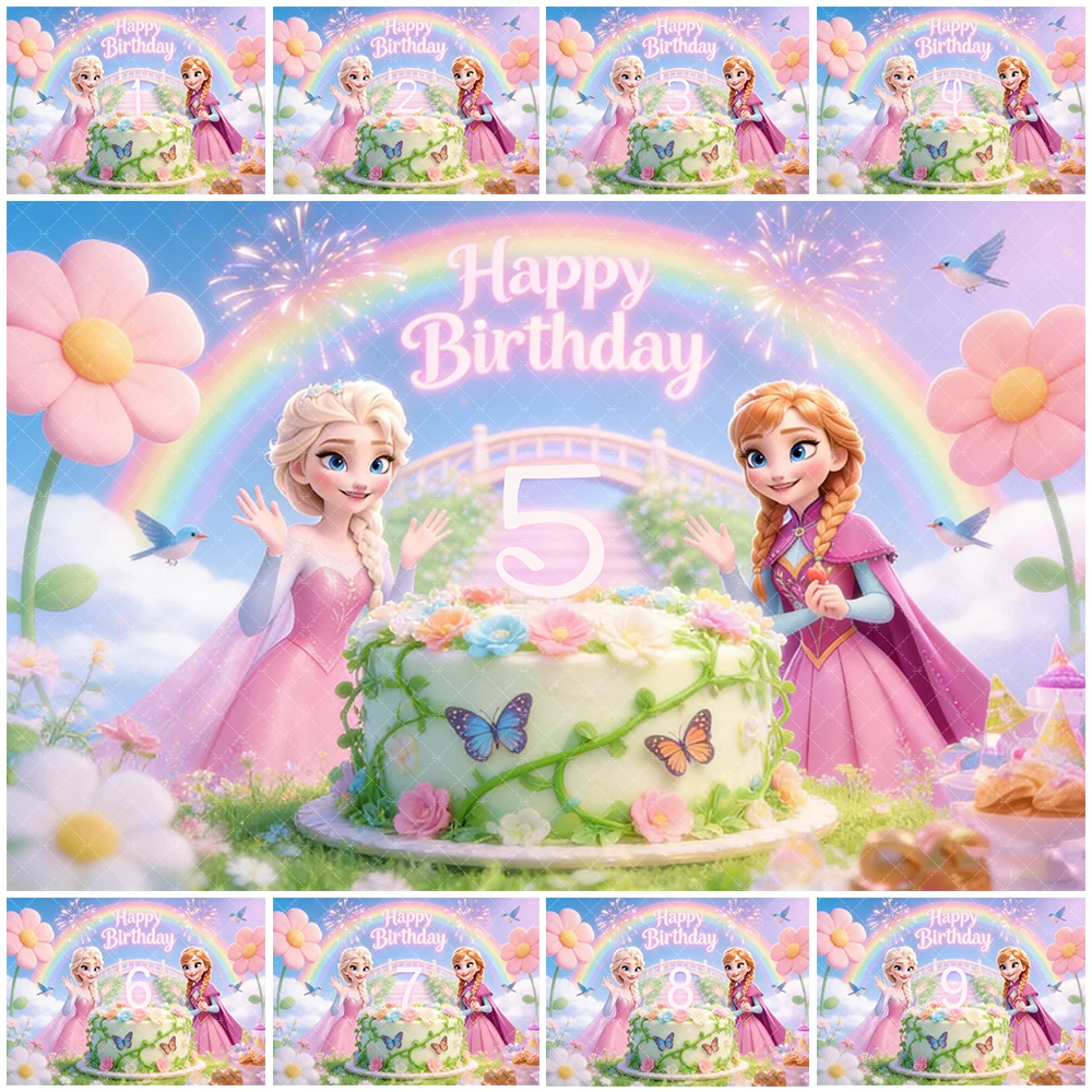 

Frozen Elsa Anna Princess Customized Number Girl Happy Birthday Party Decoration Frozen Backdrop Baby Shower Supplies Photo Prop
