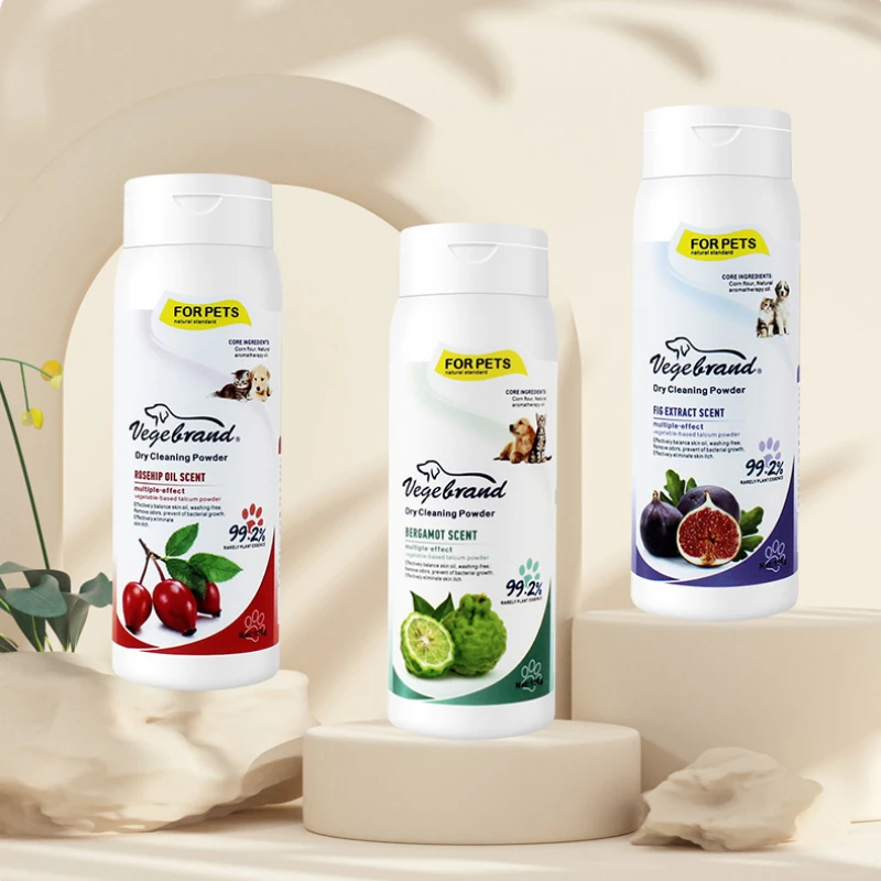 Champú en polvo seco para mascotas, 150g, para perros y gatos, limpieza sin agua y eliminación de olores, polvo de baño para mascotas a base de plantas
