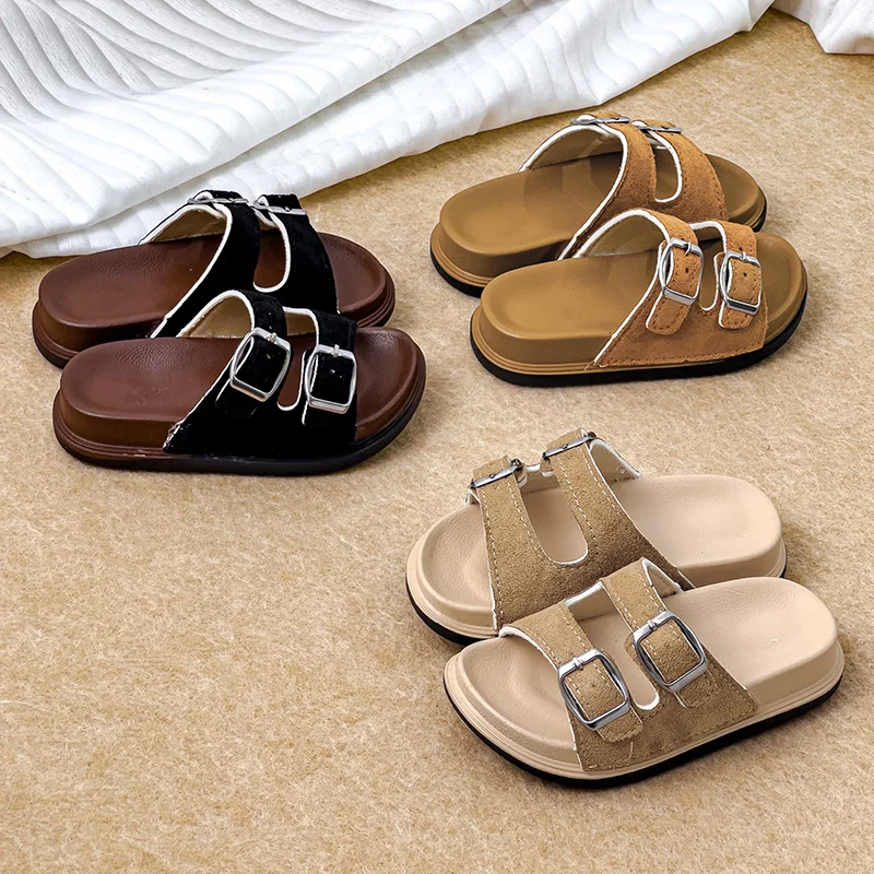 New Summer Children Beach Cork Slippers Girls Boys Non-slip Outdoor Casual Sandals Double buckles Beach Shoes