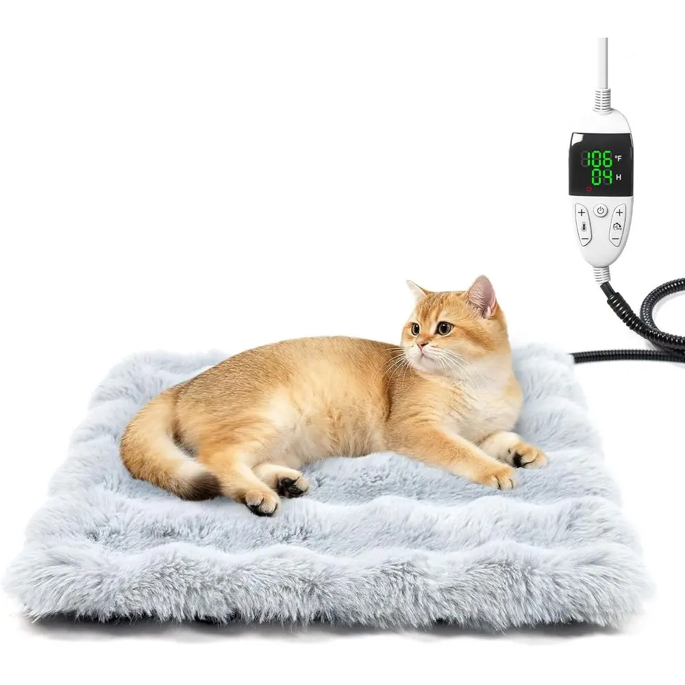 

Умная грелка для животных, 12 регулируемых температур и 12-часовой таймер, плюшевый чехол на молнии, водонепроницаемый и устойчивый к укусам, 18x18 дюймов.