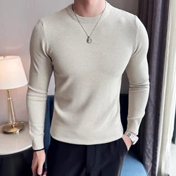 2023 Fashion New Men's Casual Boutique Solid Color Slim Knit Pullovers Round Collar High Quality Warm Sweater