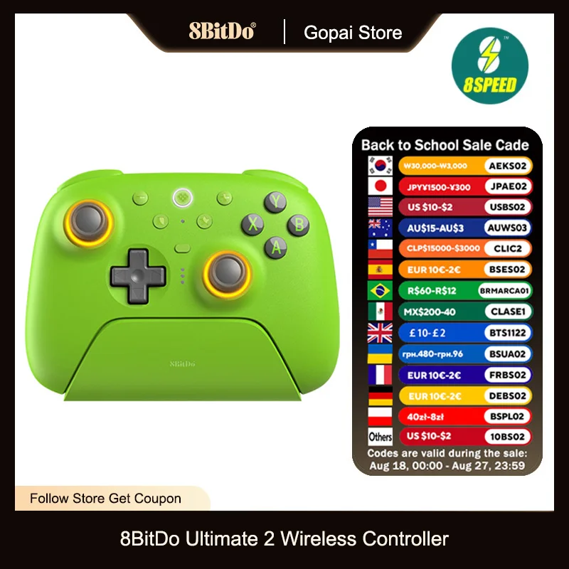 8BitDo Ultimate 2 Wireless, TMR Joysticks & Hall Effect Triggers Controller with Charging Dock for PC,Windows 10,11,Android