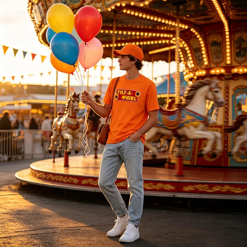 Tilt-A-Whirl T-Shirt Retro Vergnügungspark Klassisches Streetwear-T-Shirt Y2k Persönlichkeit Freizeitpark Grafik Spruch T-Shirt für Damen Herren Top – Detail 5