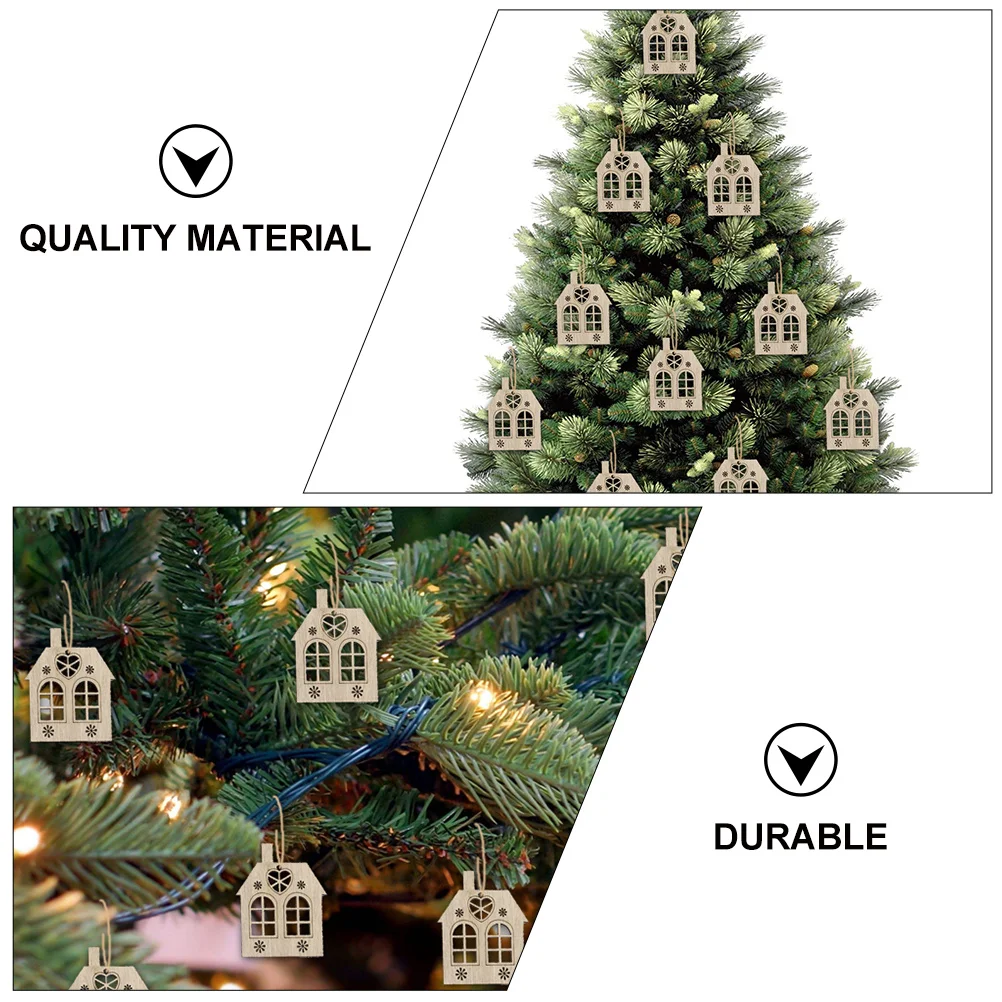 

20Pcs Christmas Tree Wooden Hangings Hollow House Pendant Ornament for Festive Decor DIY Xmas Decoration Crafts