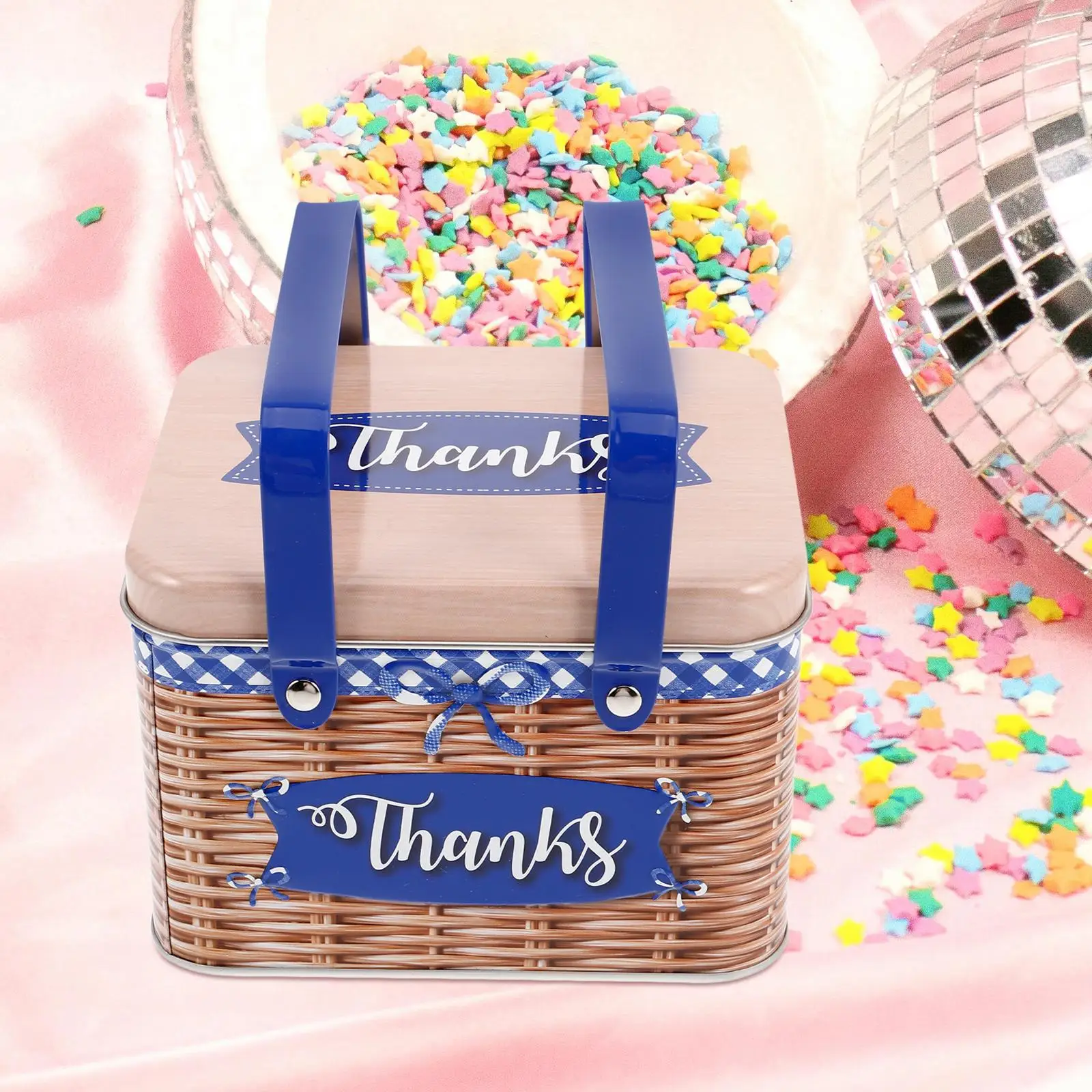 Rectangle Metal Cookie Tin Handheld Candy Blue Design Biscuit Box Food Containers Lids Small Gifts Snacks Storage Portable Size