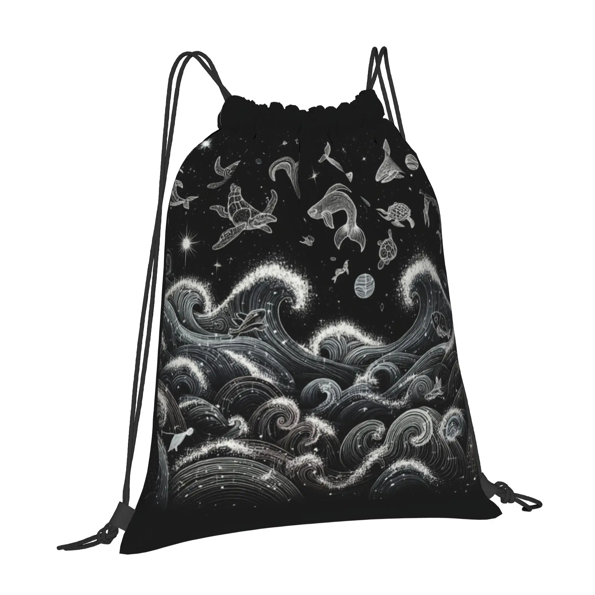 Custom Space ocean animal Drawstring Bags Women Men Lightweight  Sports Gym Storage Backpack