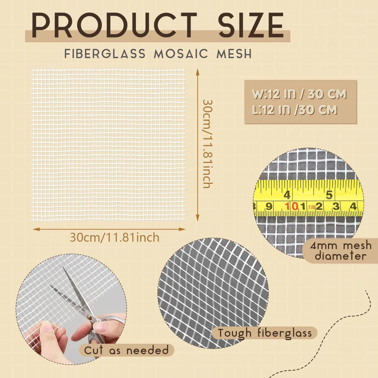 

Mosaic Grid Tile Support Net Reinforced Fiberglass Backer Sheet for DIY Art Craft and Tile Projects