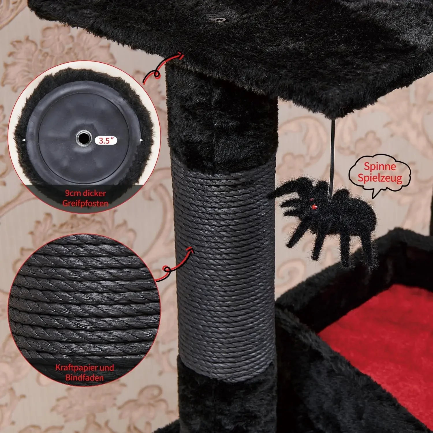 Gothic Cat Tree with Coffin Bed Cat Tower with Spacious Cat Condo Scratching Posts Spider Hanging Ball Multi Level