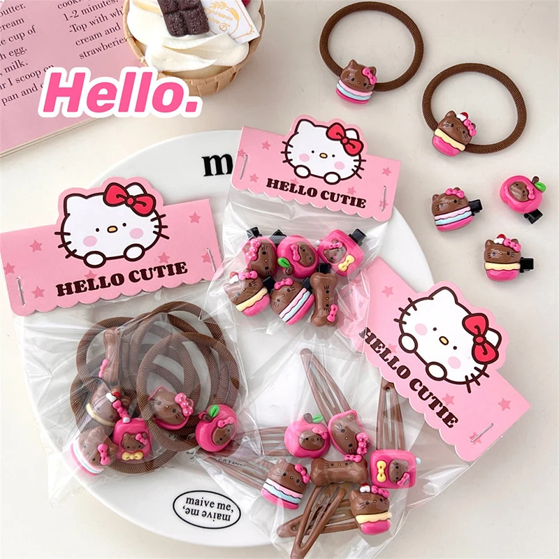 กิ๊บติดผม Hello Kitty 2/6ชิ้น Y2K กิ๊บติดผมติดผมกิ๊บ Santio ครบรอบปี Hello Kitty 50สำหรับเด็กผู้หญิงอุปกรณ์เสริมเกี่ยวกับ Hello Kitty