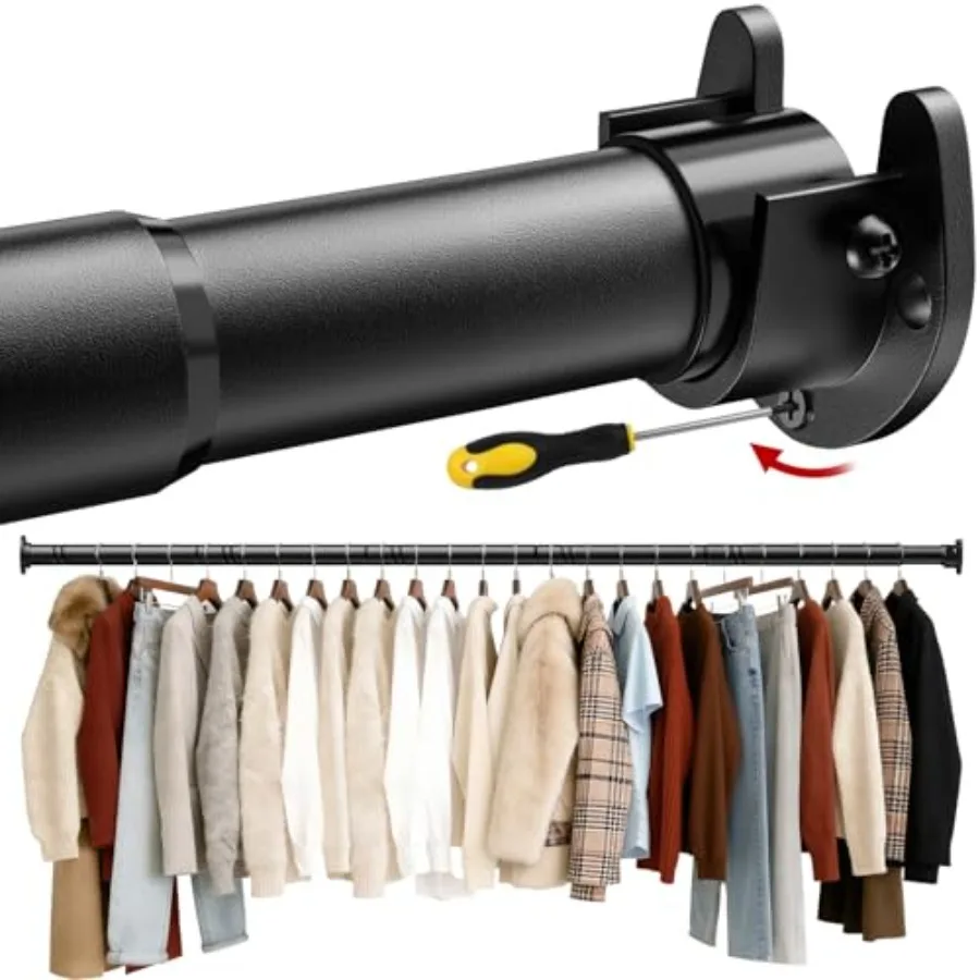 

17 to 84 Inch Closet Rods for Hanging Clothes with Screwdriver Stepless Adjustable Closet Rod Heavy Duty 1.3 Inch Clothes Hangi