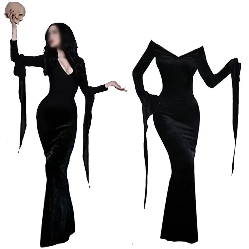 

Женское готическое платье вампира в виде призрака, костюм для косплея Morticia adдамс, Женский костюм для косплея на Хэллоуин