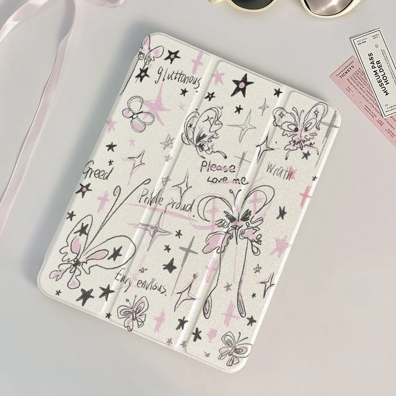 

Смарт-чехол с держателем для карандашей для Ipad Чехол 9-го поколения 10,2 7-го 8-го 9-го поколения Air 5-го 4-го Ipad Air3 10,5 Graffiti Butterfly