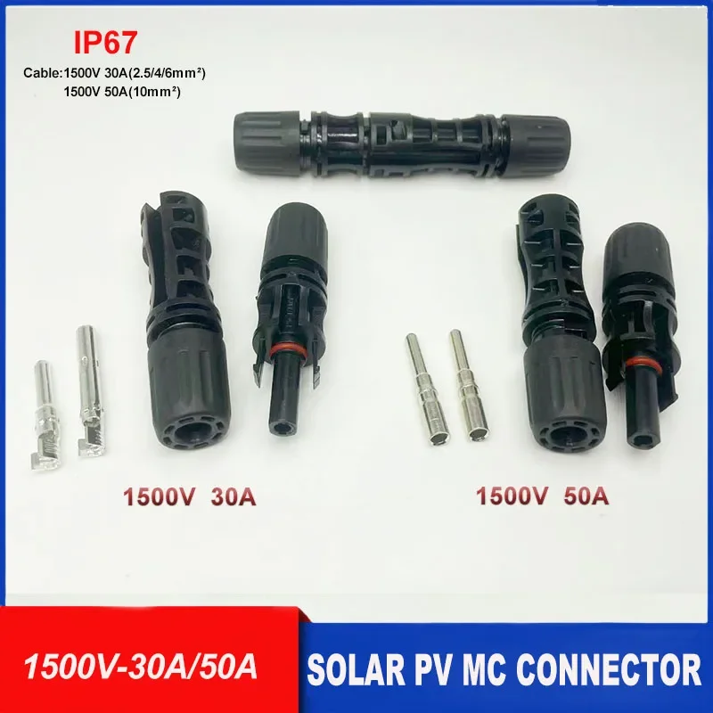 

5/10/20/30Pair Solar Connector PV Plug 1500V 30/50A IP67 Waterproof Solar Panel Connector for 2.5/4/6/10mm² PV/MC Cables