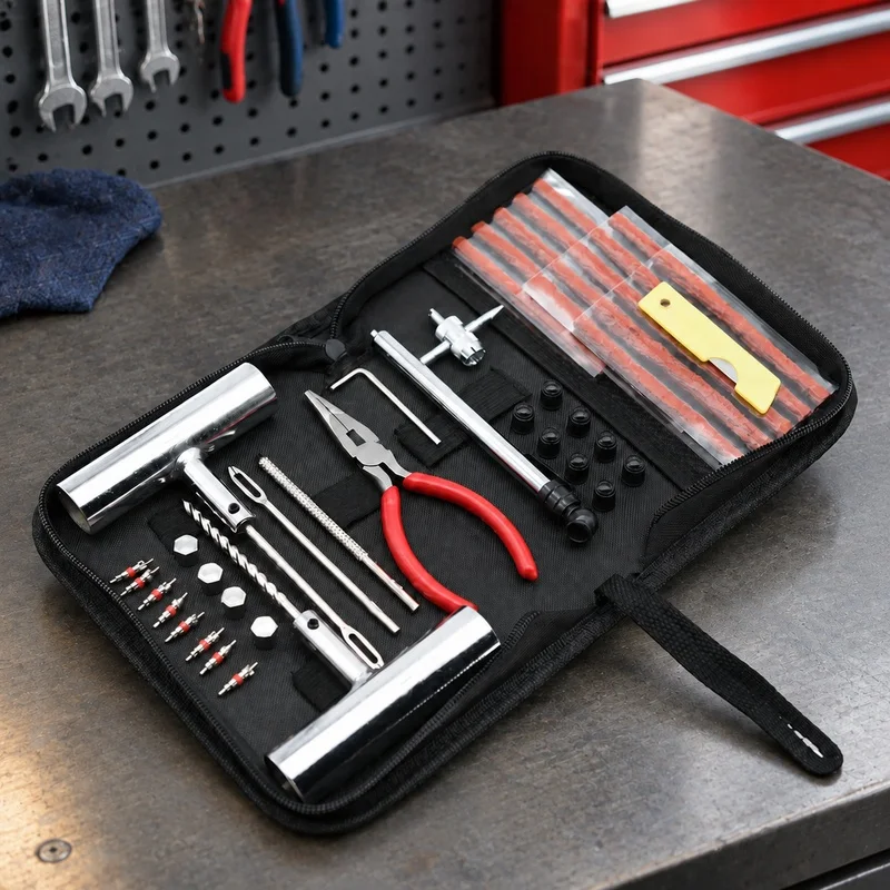 Automotive and Bicycle Tire Fix Kit with 24/46/62 Components, Featuring Plug Tools and Stud Installation Accessories