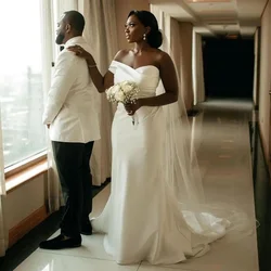 Simple Wedding Dress White Satin Mermaid/Trumpet Elegant  Gowns for Women 2023 Bride Off the Shoulder African Bridal Gown