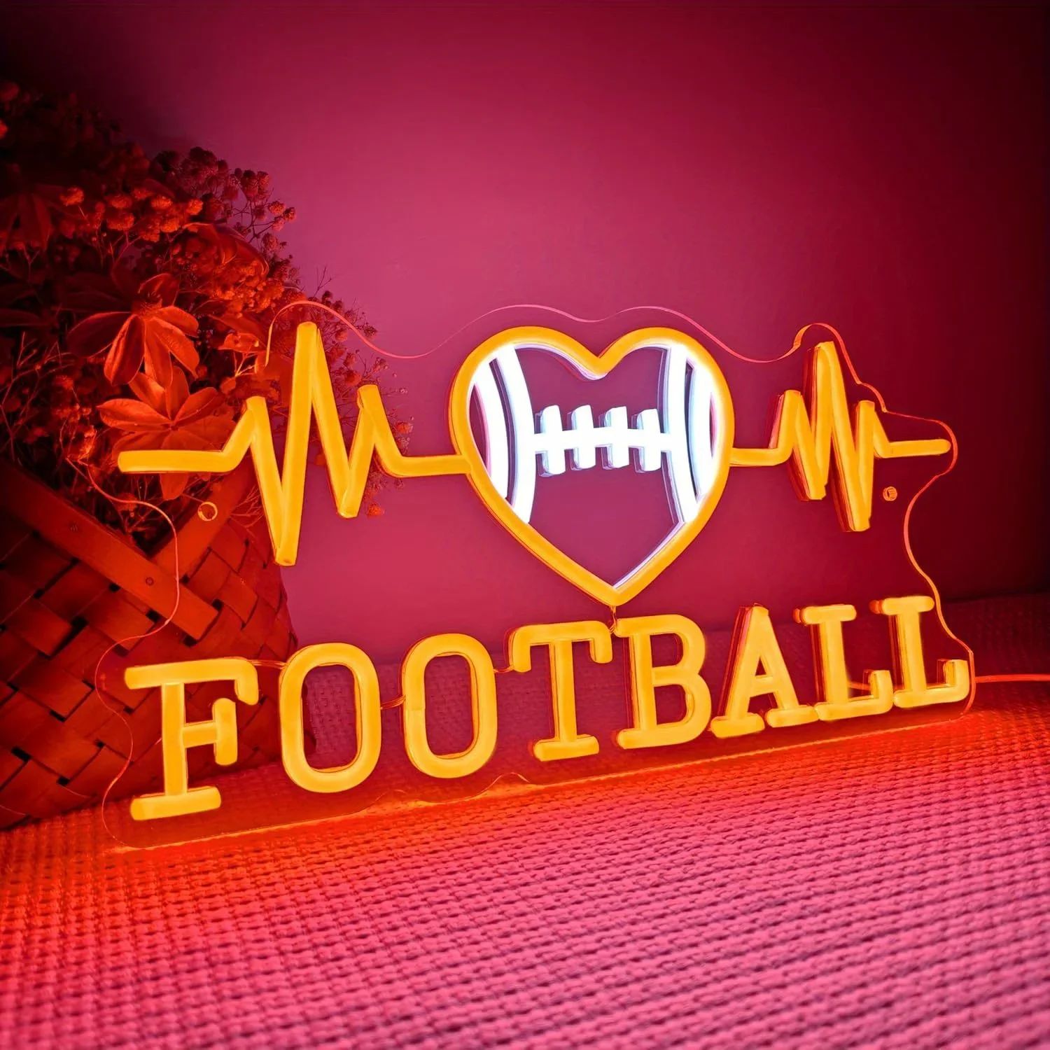 

Heart Rate Football Neon Sign LED Neon Light Wall Decor for Man Cave Bedrooms Game Room Living Room Party Club Decor Best Gift