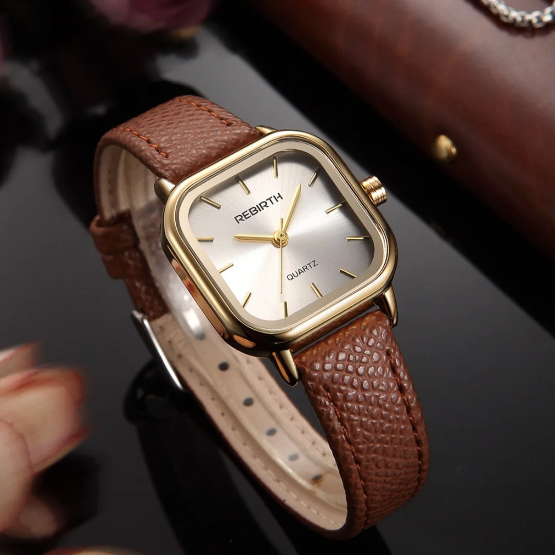REBÊNCIA 2045L Moda Mostrador Quadrado Relógios Femininos Casual Pulseira de Couro Relógio de Pulso de Quartzo Reloj Mujer سا experien 