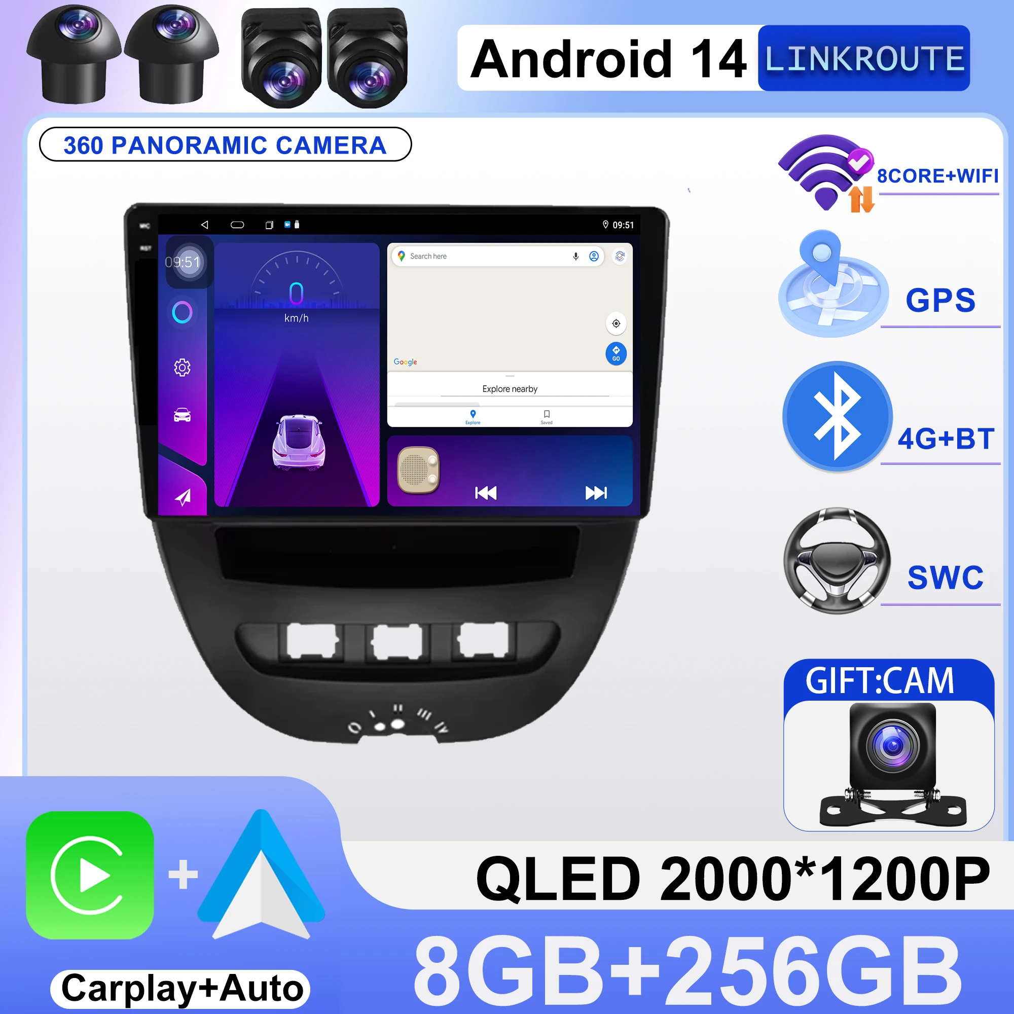 For Peugeot 107 Toyota Aygo Citroen C1 2005-2014 ，Android 14 Car Radio Multimedia Video Player Navigation GPS 5G WIFI LET Auto