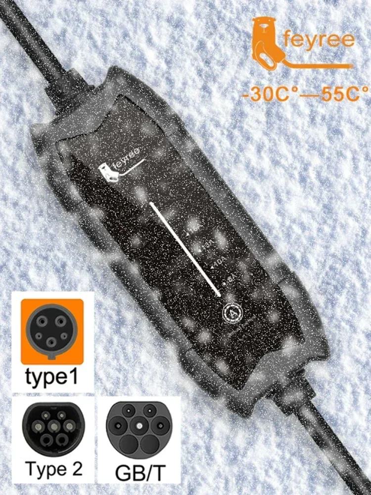 Feyree EV Tragbares Ladegerät 3,5kW Typ2 Anschluss 16A Einphasig 5m Kabel Stromstärke Einstellbar für Elektrofahrzeug Autoladegerät