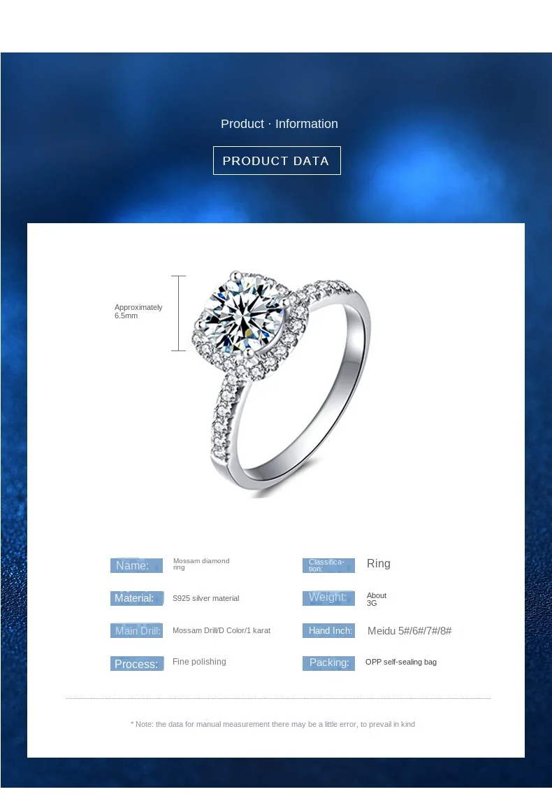 KNRIQUEN 1ct D Color 18K Gold Plated 925 Sterling Silver Moissanite Ring Diamond Test Passed Jewelry With GRA