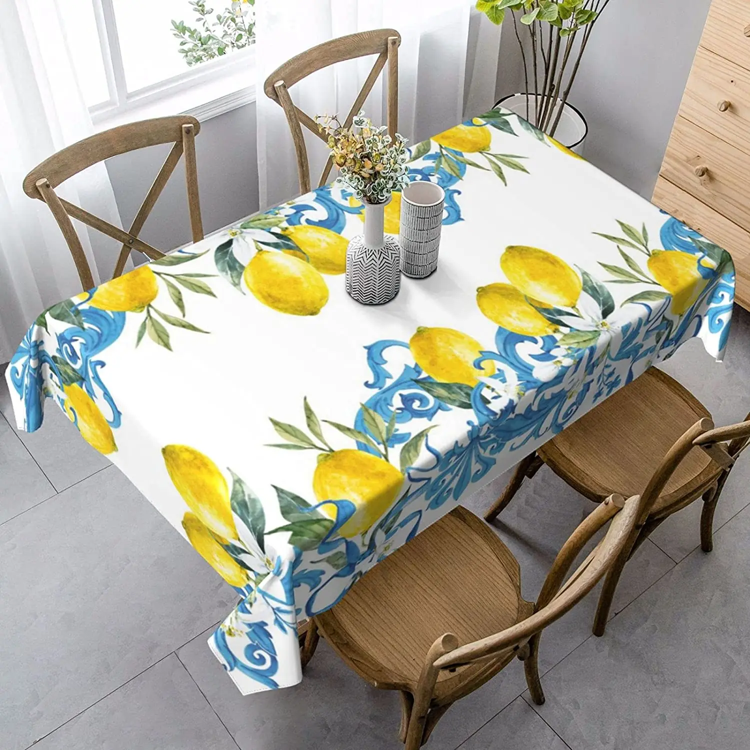 Lemon Paisley Pattern Rectangle Tablecloth Holiday Party Decorations Washable Summer Table Cloth for Kitchen Dining Decor