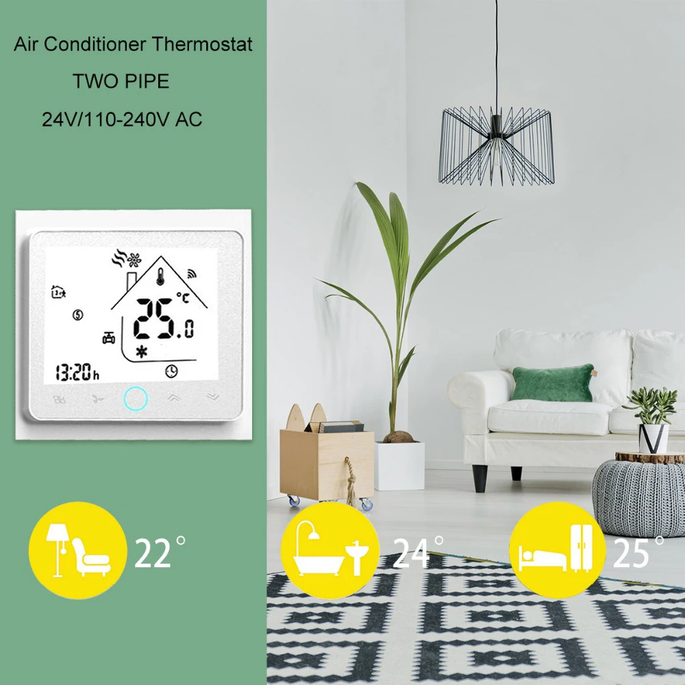 Imagem -04 - Controlador de Temperatura Programável Inteligente do Condicionamento de ar Inteligente do Controlador de Temperatura do Termostato de Qiumi Wifi com 2-tubo