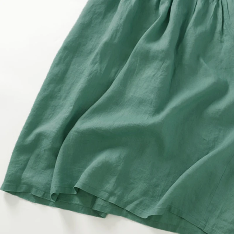 시크한 코튼 리넨 원피스 여성용 반팔 단색 원피스 O넥 빈티지 캐주얼 선드레스, 휴일 여행 의상, 2024 여름