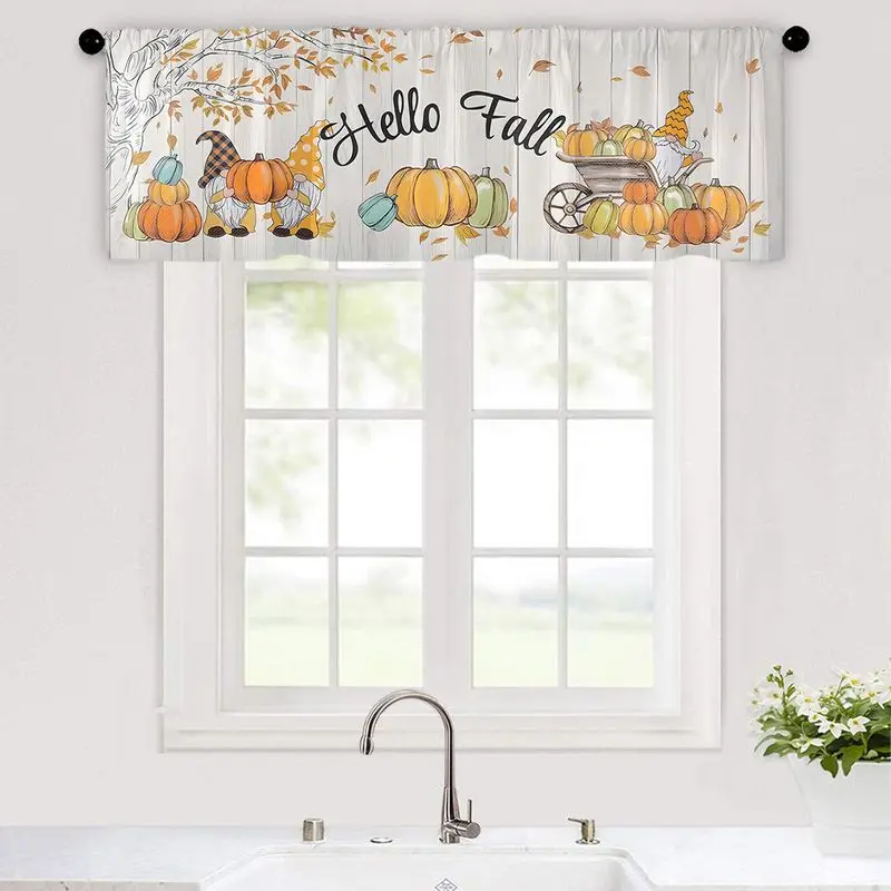 VIKAMA Fall Valance Pumpkin Maple Leaf Plaid Leopard Kitchen Valance For Living Room Bedroom Autumn Home Decor