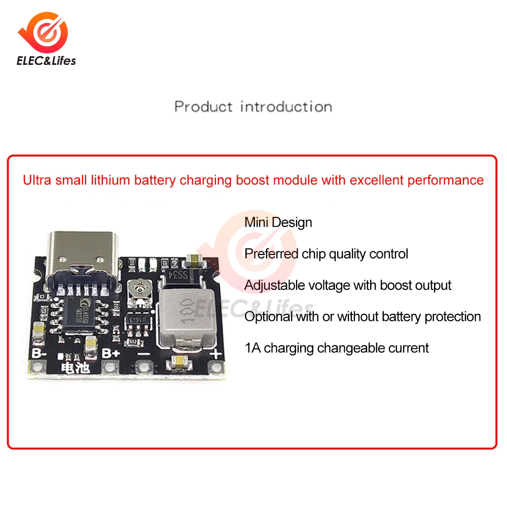C타입 USB 리튬 이온 18650 배터리 충전기 보드 DC-DC 스텝 업 부스트 모듈 TP4056 DIY 키트 부품, 3.7V 4.2V 1A 5W