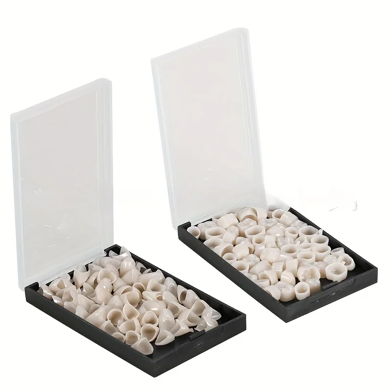 Temporary Cosmetic Teeth Veneers Kit, 2Boxes 140 Front & 2Boxes 100 Back Teeth Plastic Porcelain Crown for Smile Confidence