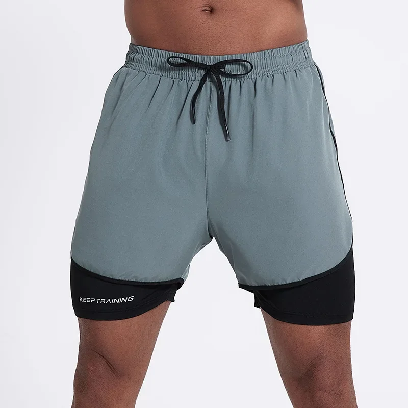 American Athletics Running Shorts For Men Casual Jogging Short Pants Soft Solid Color Gym Sports 2in1 Running Shorts