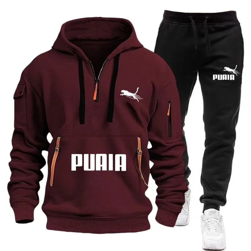 Men's casual sports zipper hooded sweatshirt+sports pants two-piece set, men's autumn and winter daily casual jogging sports set