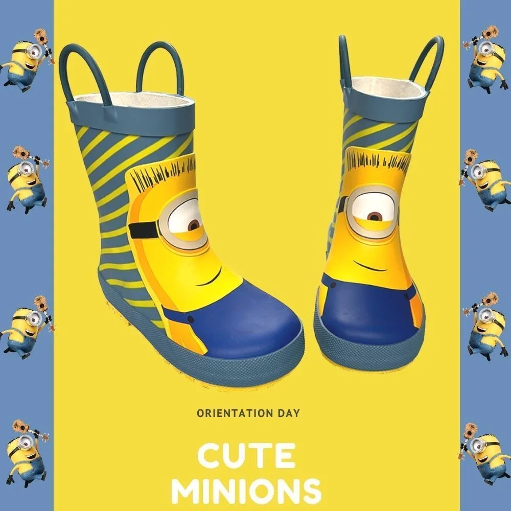 

Оригинальные новые детские резиновые сапоги с героями мультфильмов «Миньоны», студенческие детские модные ботинки, нескользящая обувь