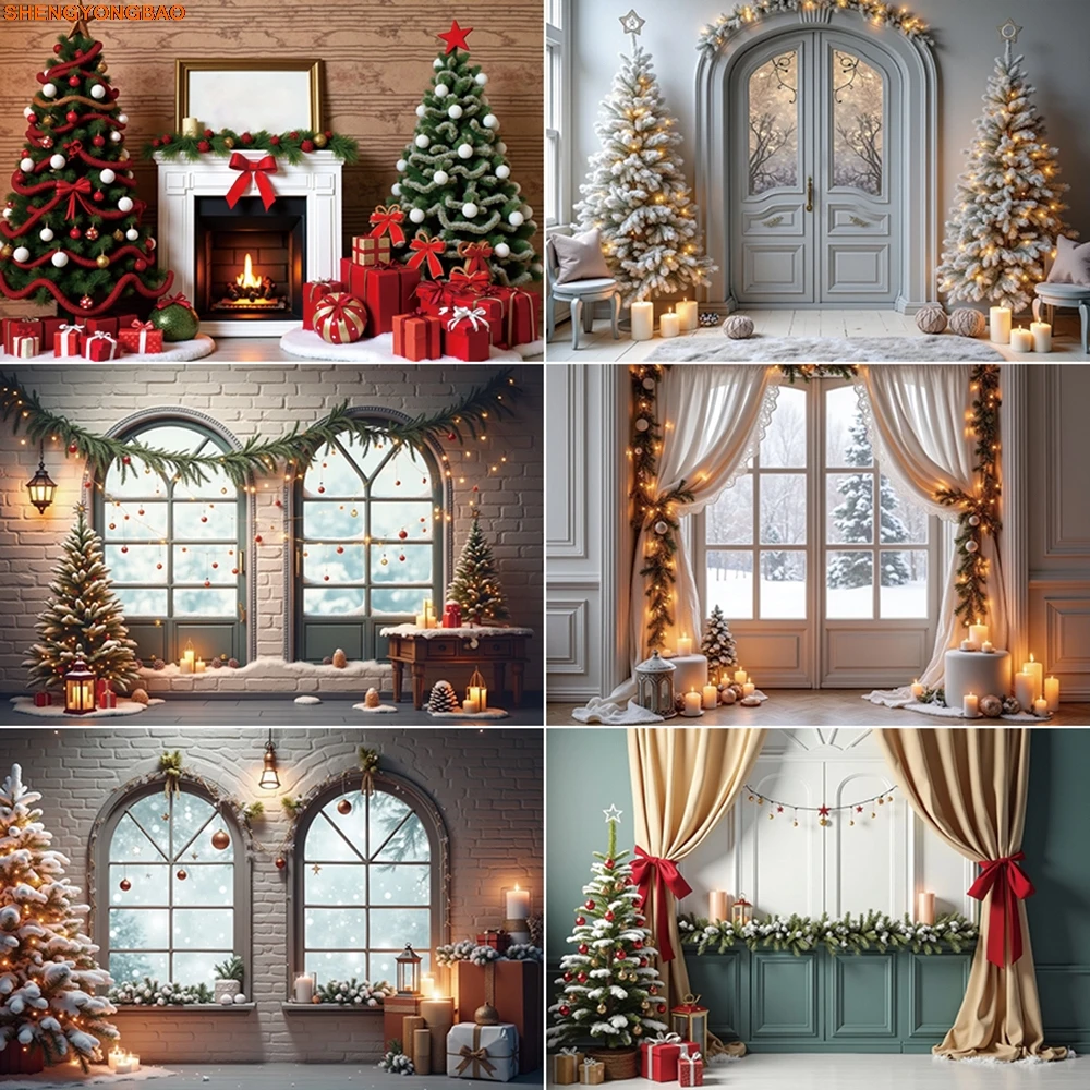 

Christmas 2025 Photography Background New Year Xmas Tree Room Photocall Backdrop Children Studio Photobooth Accessories