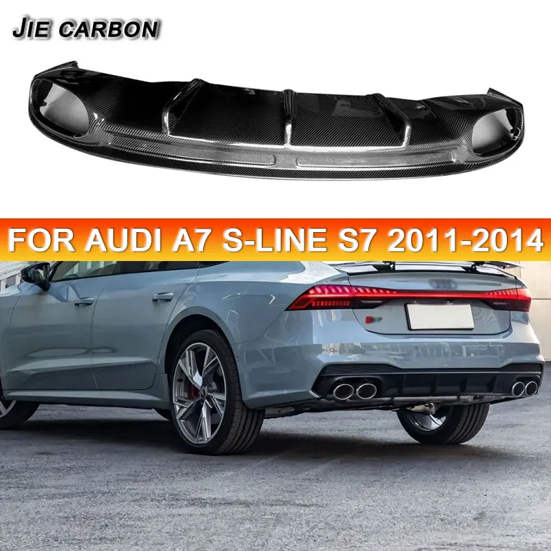 For Audi A7 S-Line S7 2011-2014 Non A7 Standard 4 Outlets Carbon Fiber Rear Bumper Diffuser Lip SpoilerCar Rear Lip Body kit