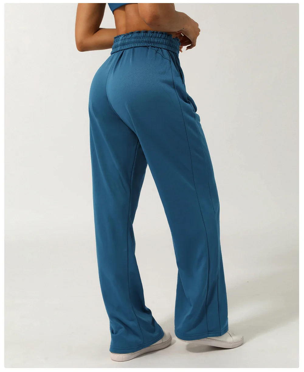 Frauen einfarbige Jogging hose Kordel zug Taillen tasche laufen Yoga hosen lose weites Bein lässige Sport hose Trainings kleidung – Detail 11
