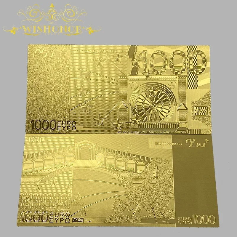 8pcs/Set New Euro Banknote 5 10 20 50 100 200 500 1000 1 Million Euro Gold Banknote in 24K Gold For Collection