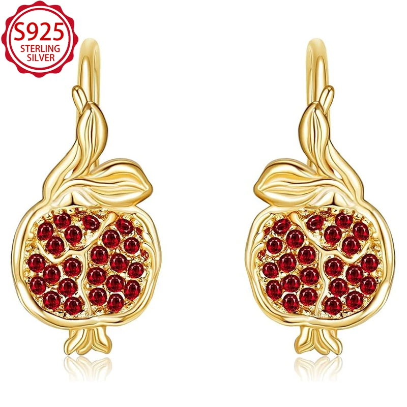 

Винтажные серьги-кольца из стерлингового серебра 925 пробы с гранатом, милые украшения с красным листом CZ для женщин на День Благодарения, день рождения