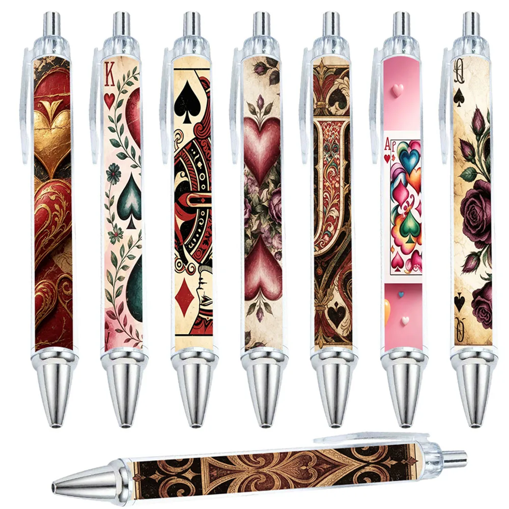 8/13 Stück Rosenblüten-Vintage-Spielkarten-Kugelschreiber - Künstlerische Kartenoberflächen-Geschenkstifte - Zufällige Muster