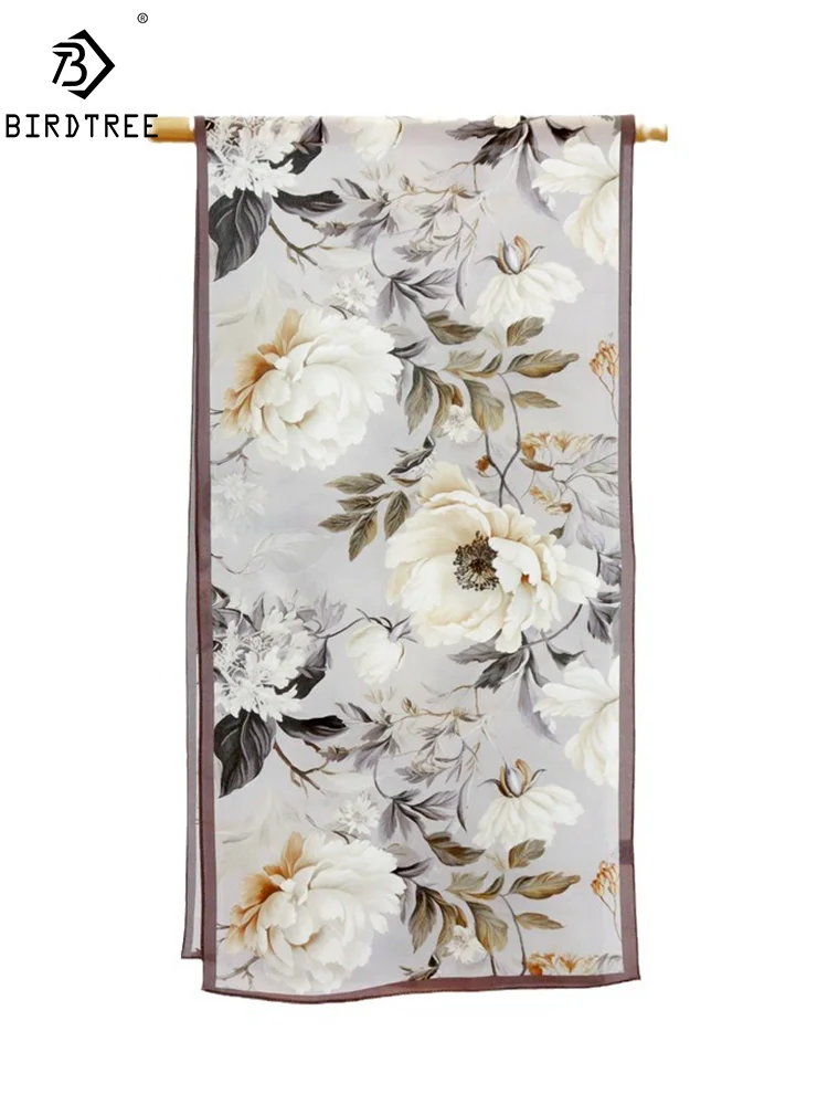 

Birdtree, 100%Real Slik Elegant Scarf, Women Peony Flower Printed, Mom Gifts All-match Fashion Scarves, 2024 Summer New A45477QM