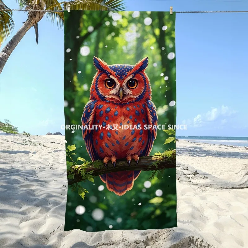 Vibrant Forest Owl Beach Towel Patterned Sunscreen And Windproof Suitable For Swimming Pool Camping Travel