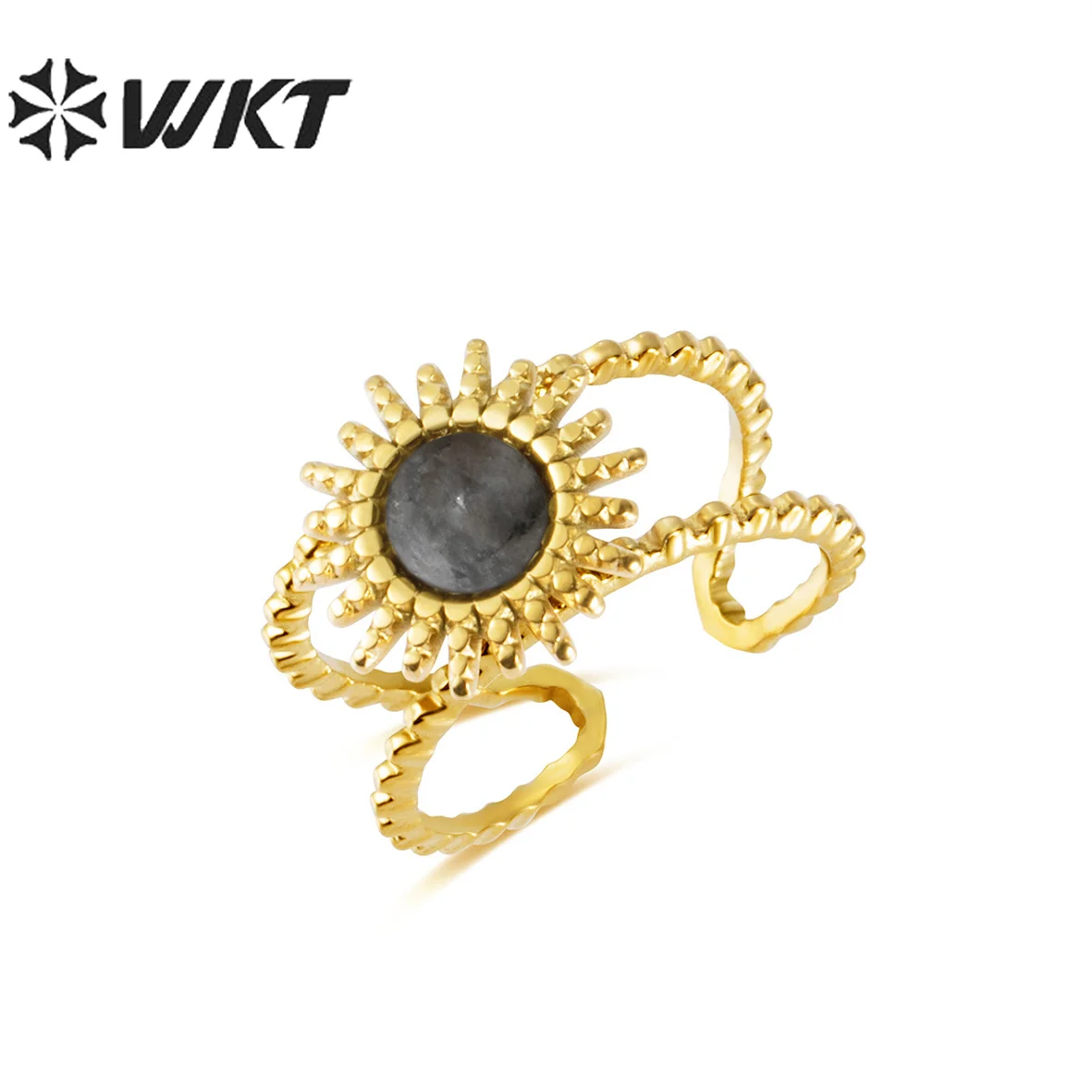 

WT-R398 WKT Special Stainless Steel Ring Sunflower Labradorite Adjustable Gold Plated Ring Ladies Party Ring Jewelry Gift