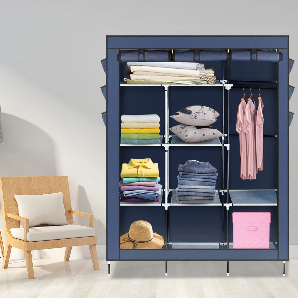 Portable Fabric Wardrobe with Shelves and Hanging Rods, Ideal for Storage and Organization