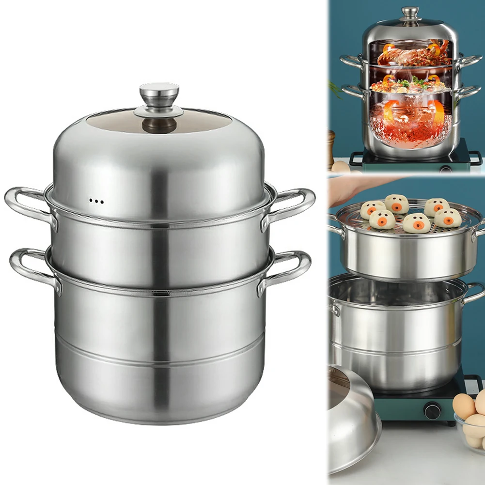 

Пароварка из нержавеющей стали с корзиной для пароварки Пароварка для супа с ручкой Кастрюля для пароварки для кухонных принадлежностей