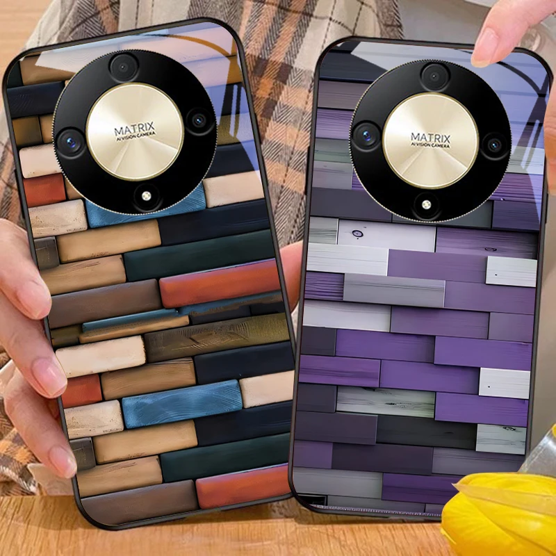 

Colorful Wood Grain For Honor Magic 6 50 70 90 Lite X7b 200 Pro Nova 10 Nova 5T X6 P30 Pura 70 Ultra Tempered Glass Phone Case