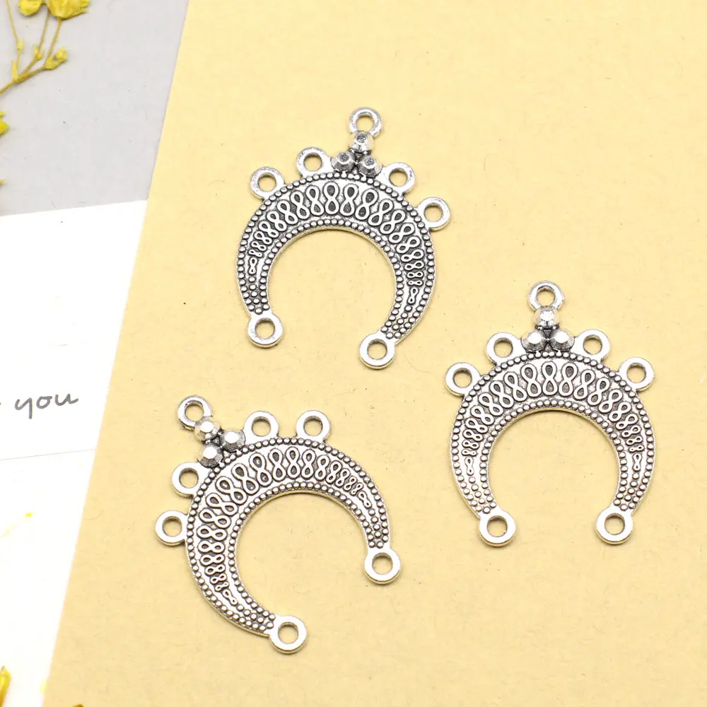 Moon Earring Connector Pendants Handmade Kids Man Jewelri 25x31mm 5pcs Antique Silver Color