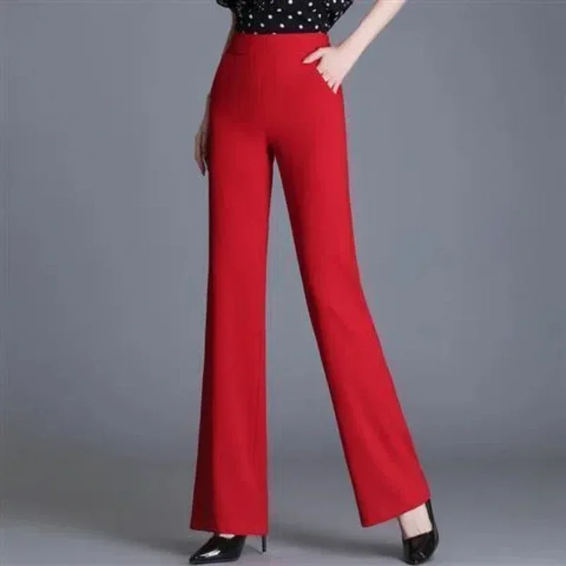 بنطلون التمهيد قطع بلون مرونة عالية الخصر جيوب عادية فضفاضة أنيقة الملابس النسائية ركاب السراويل XT1284