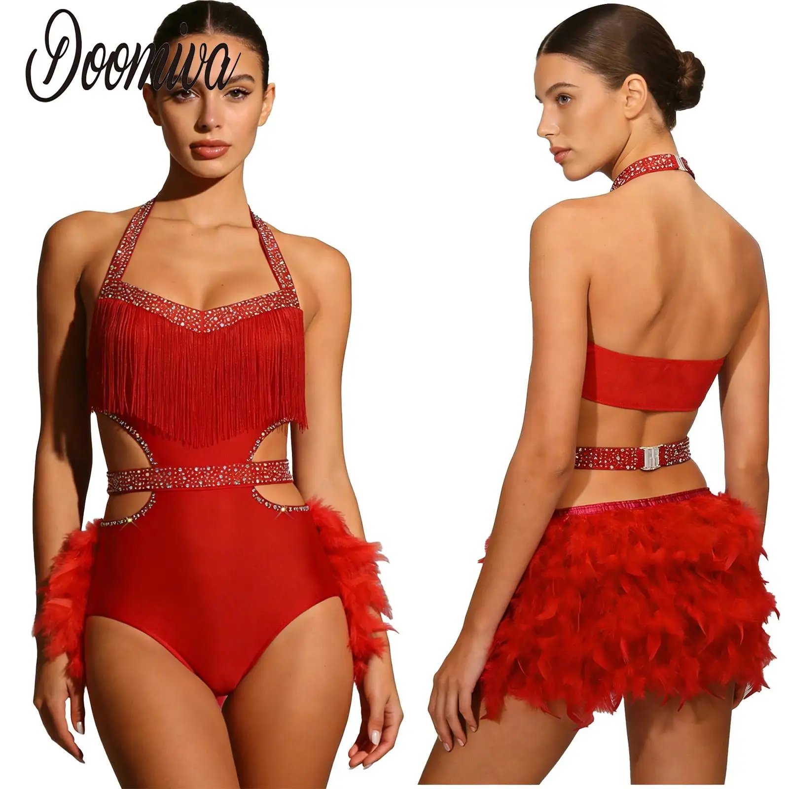 

Женский танцевальный купальник с перьями, костюм для джазовых танцев, купальник с вырезом, гимнастический балет, художественные платья-пачки для фигурного катания