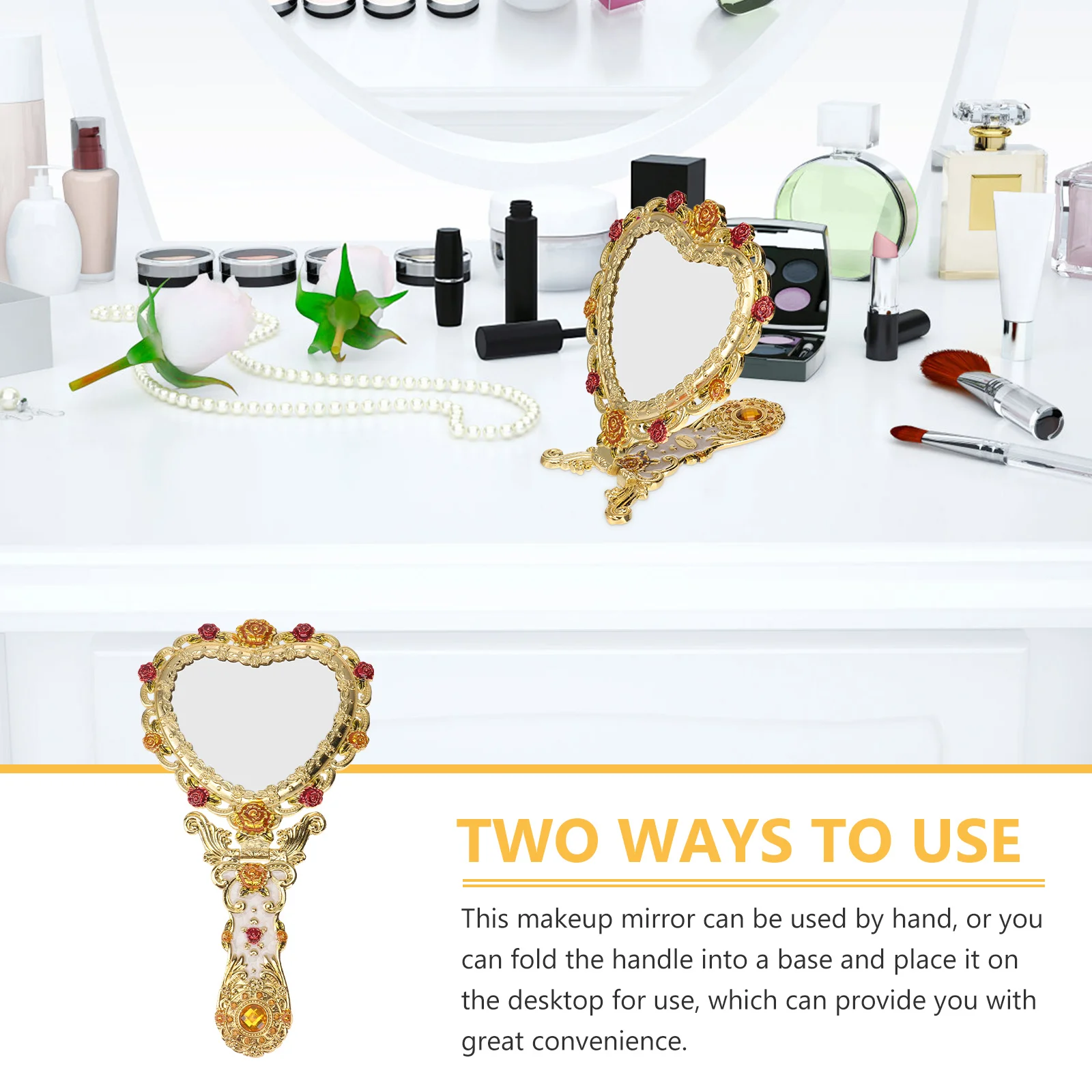 1 stks Europese stijl hart make-up spiegel vintage handheld delicate spiegel meisje schoonheid tool make-up tool