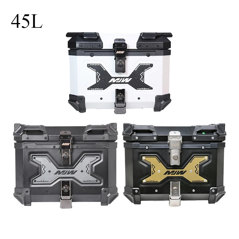 

45л задняя коробка для мотоцикла, водонепроницаемый чехол для хранения багажа с кронштейном, опорная пластина, алюминиевый сплав, хвостовой ящик для мотоцикла, чехол для шлема